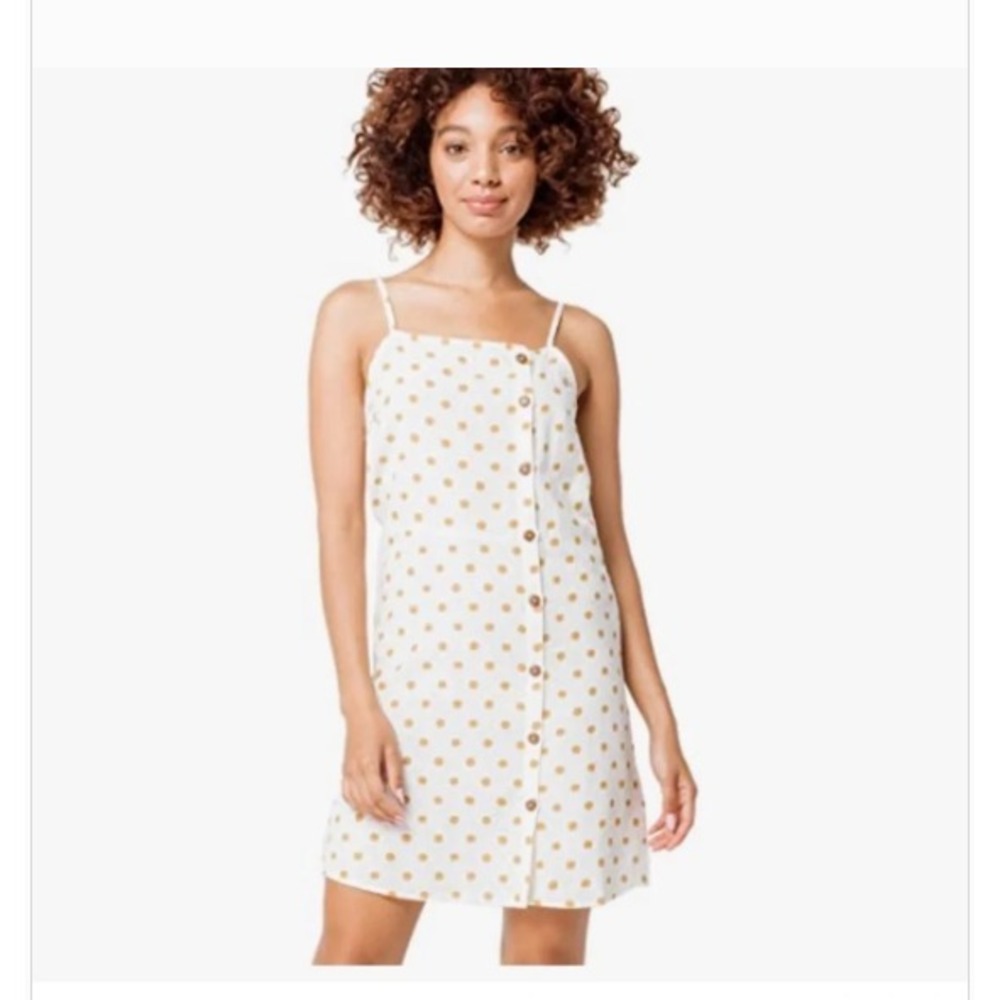 Billabong White‎ Polka Dot Button Front Mini Dress Medium Adjustable Straps Boho